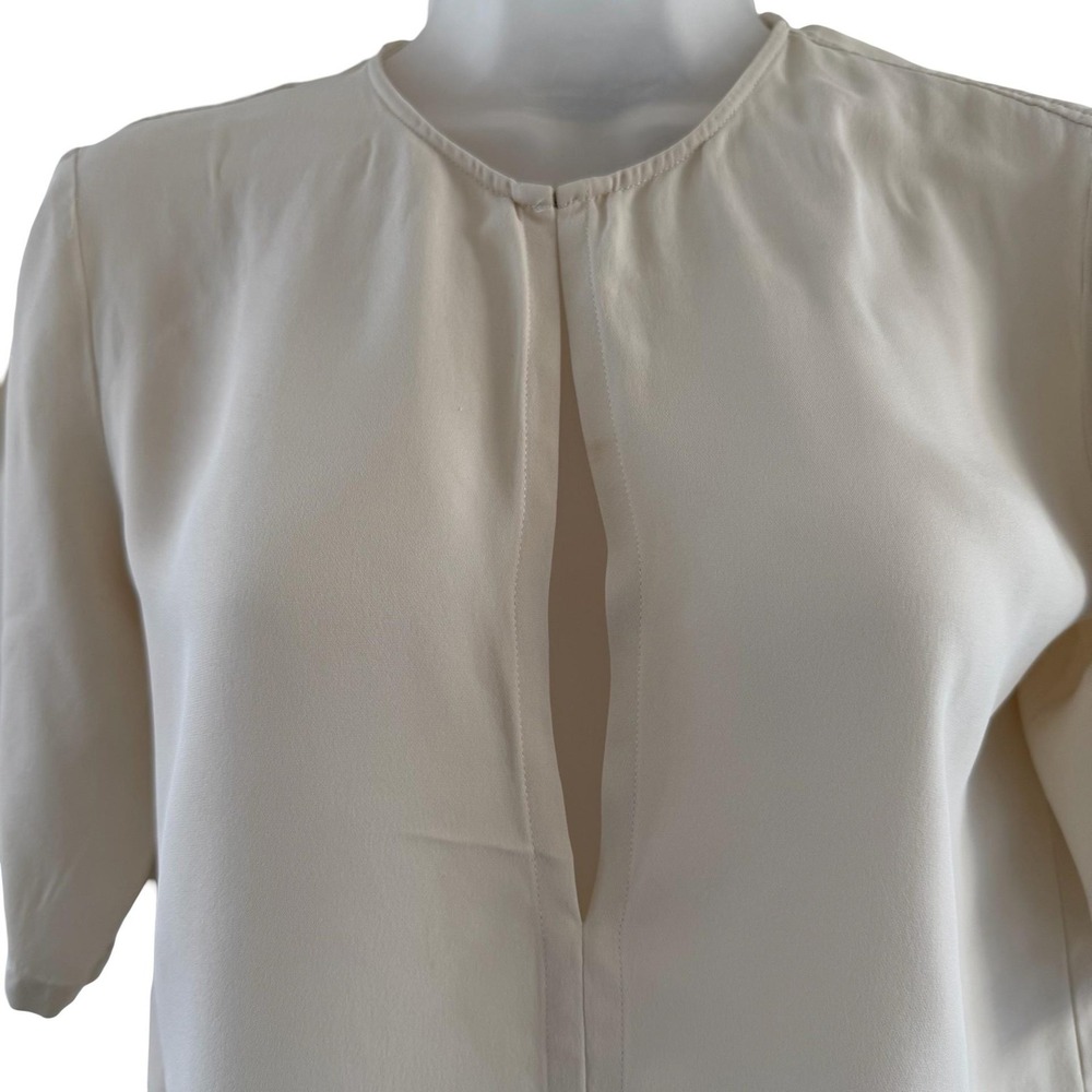 Theory Blouse Womens Small White 100% Silk Classic GGT Split Neck Short Sleeve - Picture 9 of 16
